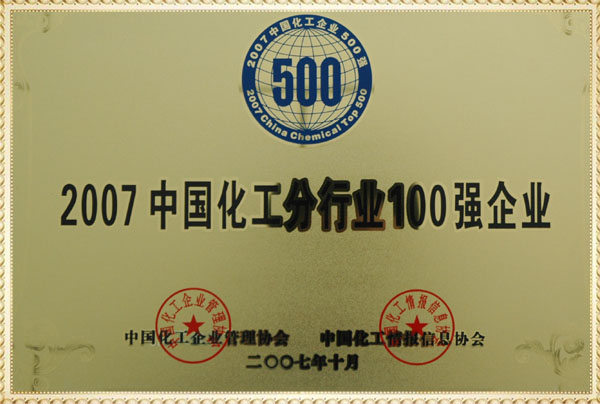 遠興2007年中國化工分行業(yè)100強獎牌